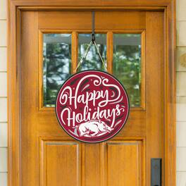 Evergreen Enterprises - Arkansas Razorbacks 18" Happy Holidays Wooden Round Door Sign - Multicolor