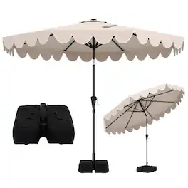 Mondawe - 10 FT Patio Umbrella with Weighted Base and Sandbags Push Button Tilt - Beige