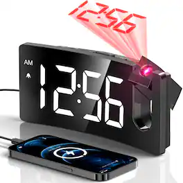 Dazzed Corner - Digital Alarm Clock, Digital Clock with 180° Rotatable Projector, USB Charger,12/24H - Black