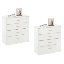 Winado - Set of 2 Night Stand Bedside 4 Drawers Chests of Drawers Furniture Nightstand Storage Cabinet Organizer Unit for Bedroom - White