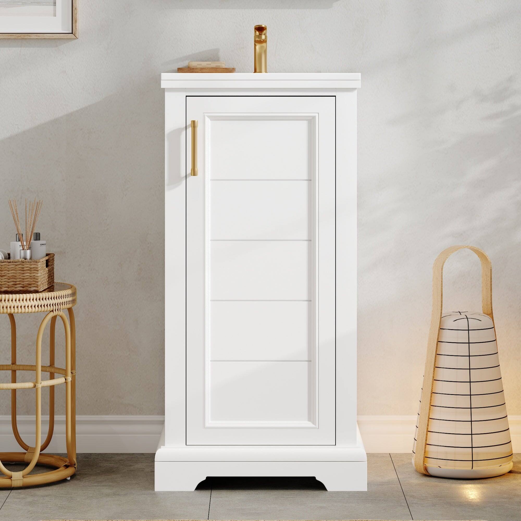 Alt View 1. Boyel Living - 16 Inch French Style Bathroom Vanity with Ceramic Sink and Soft Close Door White - White.