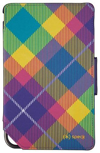 Front Standard. Speck - Fitfolio Case for NOOK Tablet and NOOKcolor - Megaplaid Purple/Yellow.