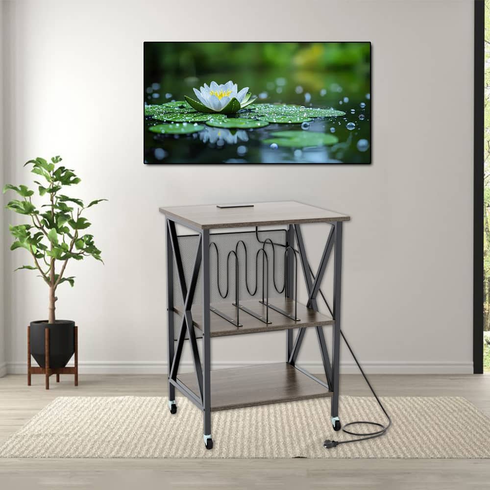 Hivvago - Retro Vinyl Record Player Stand with Integrated Charging Station - Gray