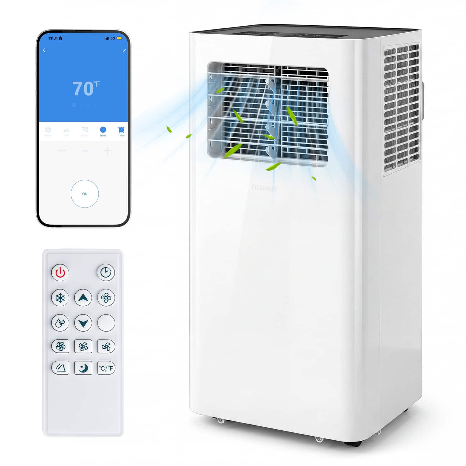 Costway - 14000 BTU Portable Air Conditioner with WiFi APP/Remote Control, Sleep Mode - White