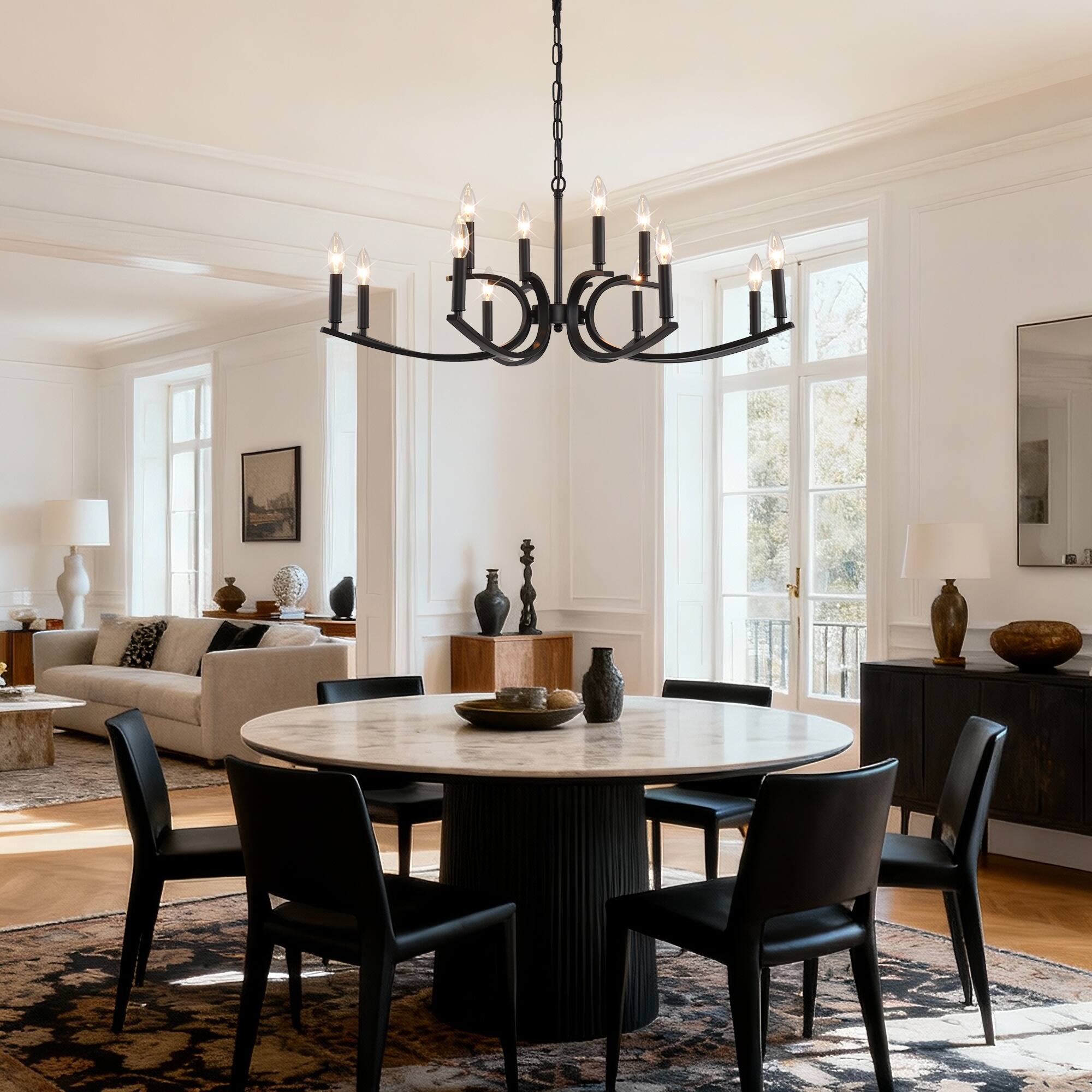 Alt View 2. Boyel Living - 12 Light Farmhouse Chandelier Black Metal Chandeliers Light Fixtures Industrial for High Ceiling.