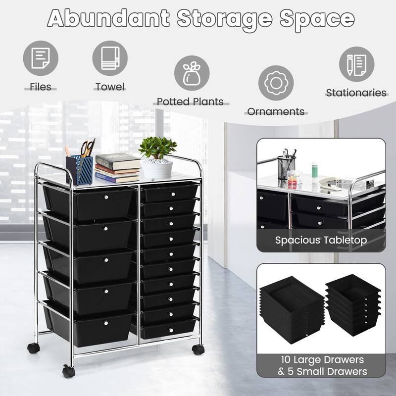 Abundant Storage Space: Files, Towel, Stationaries, Potted Plants, Ornaments. Spacious Tabletop. 10 Large Drawers & 5 Small Drawers.