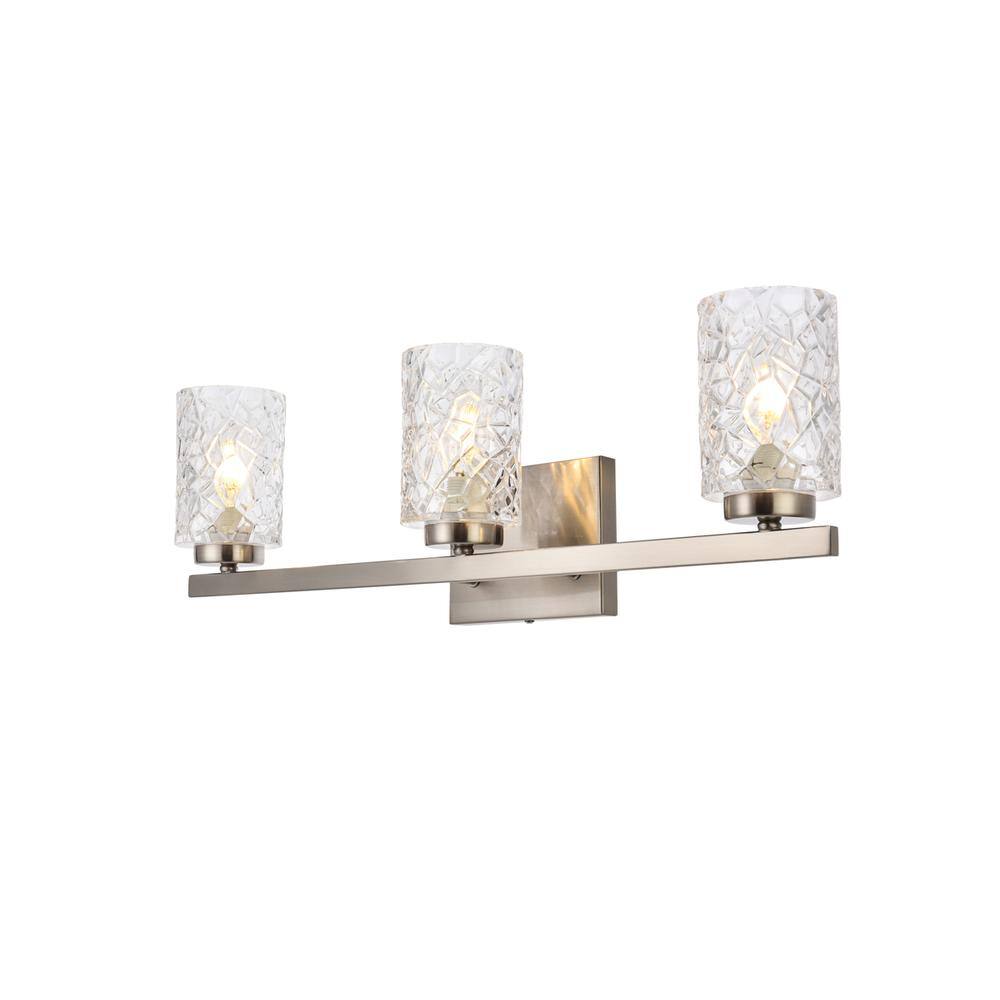 Alt View 2. Living District - Cassie 3 lights bath sconce in satin nickel with clear shade - Satin Nickel And Clear Shade.
