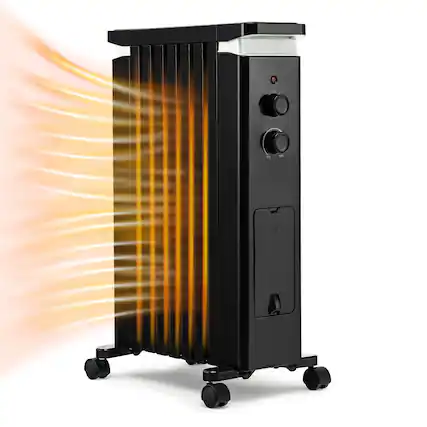 Front. Costway - Costway 1500W Oil Filled Radiator Heater Electric Space Heater w/ Humidifier Black - Black.