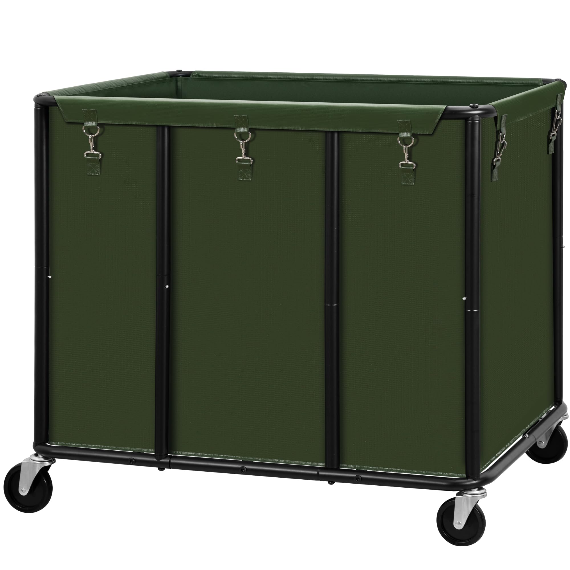 Front. ESBANY - Commercial Laundry Cart with Lockable Wheels, Extra Large 420L Industrial Rolling Laundry Hamper with Metal Frame, - Green.