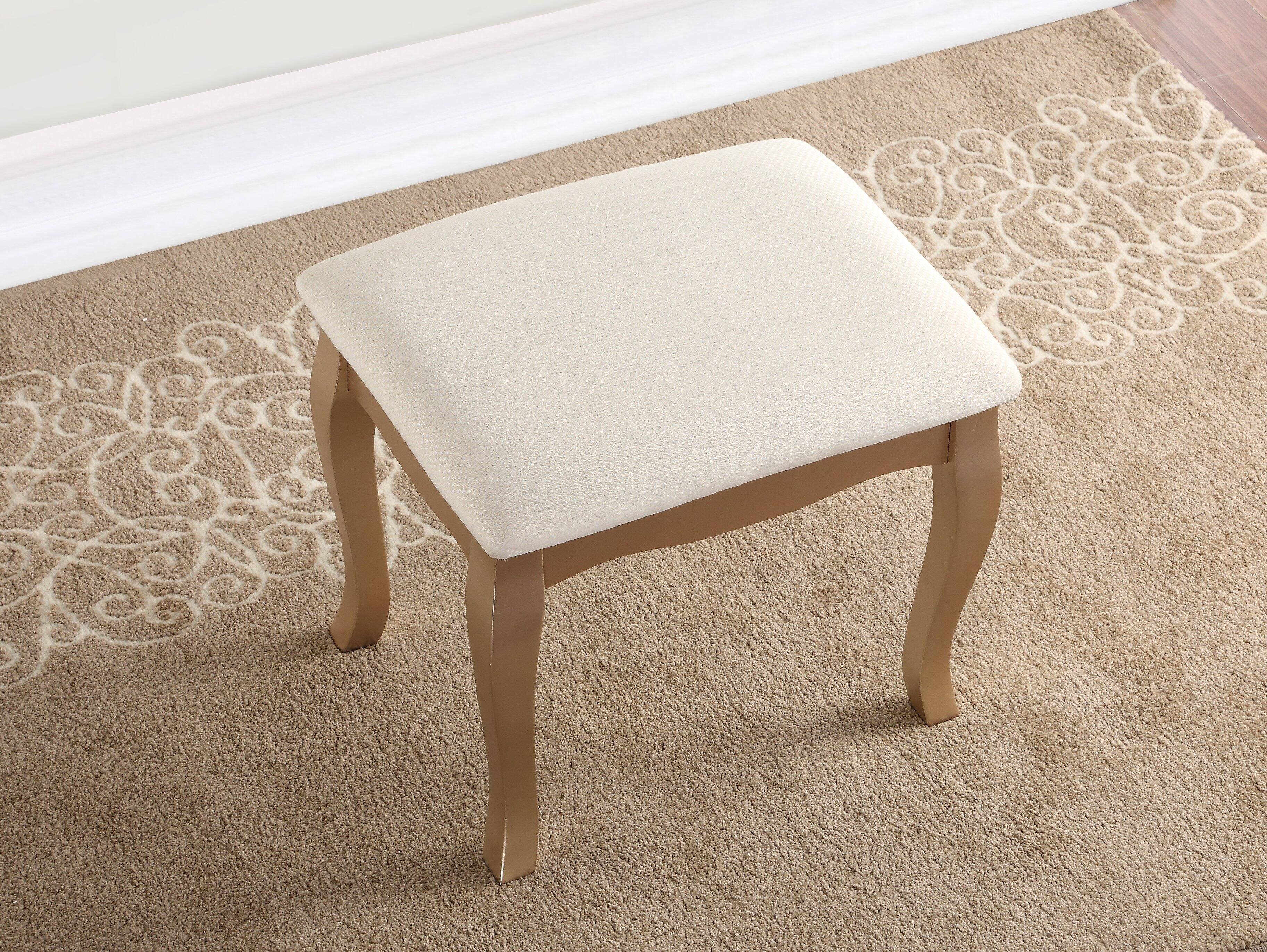 Left. APRILSOUL - Ashley Wood Make-Up Vanity Table and Stool Set Ashley Wood Makeup Vanity Table and Stool Set Gold - Gold.