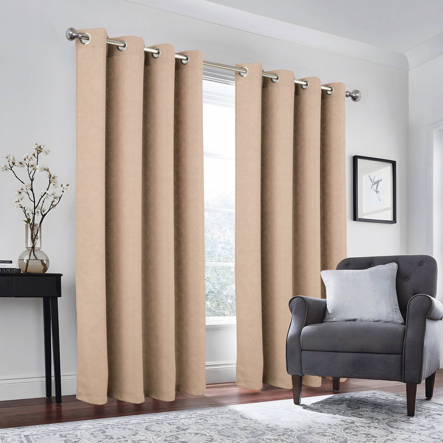 Left. Olivia Gray - Olivia Gray 100% Polyester 190 GSM Cressida Reversible Blackout Grommet Curtain Panel 54" x 90" Taupe - Taupe.