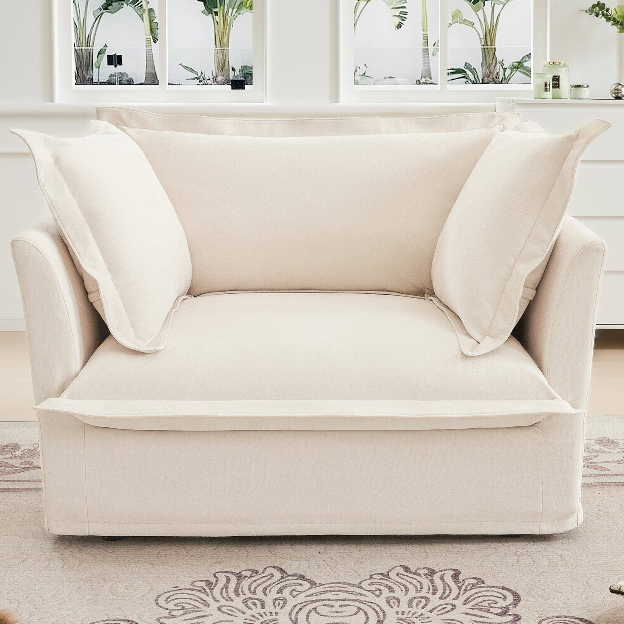 Alt View 2. Boyel Living - Slipcovered Chenille Deep Seat Armchair with Back Cushion and Toss Pillows - Cream.