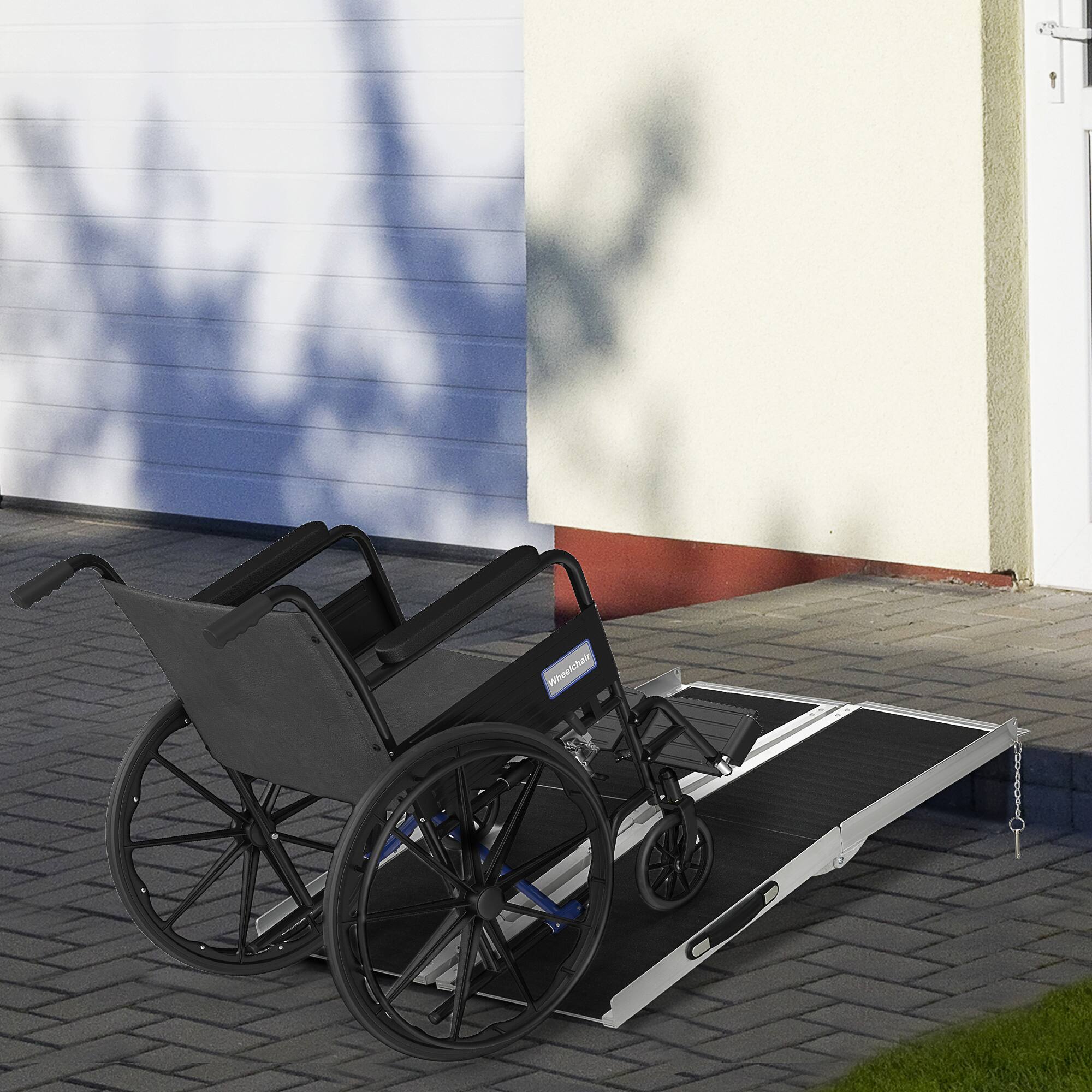 Alt View 1. Homcom - Wheelchair Ramp 4FT, Folding Aluminum Threshold Ramp with Non-Slip Surface, Transition Plate - Black.