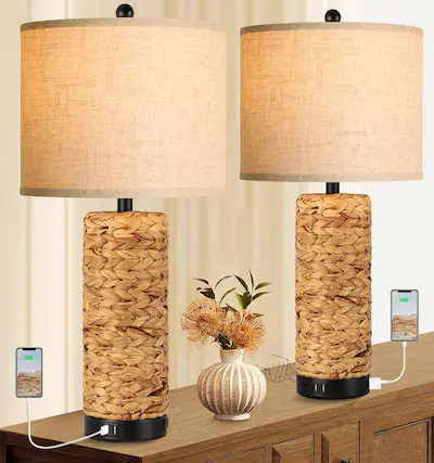 Front. Akoasm - Rustic Table Lamps Set of 2, 3-Color Temperature Dimmable Nightstand Lamps for Bedroom Living Room.
