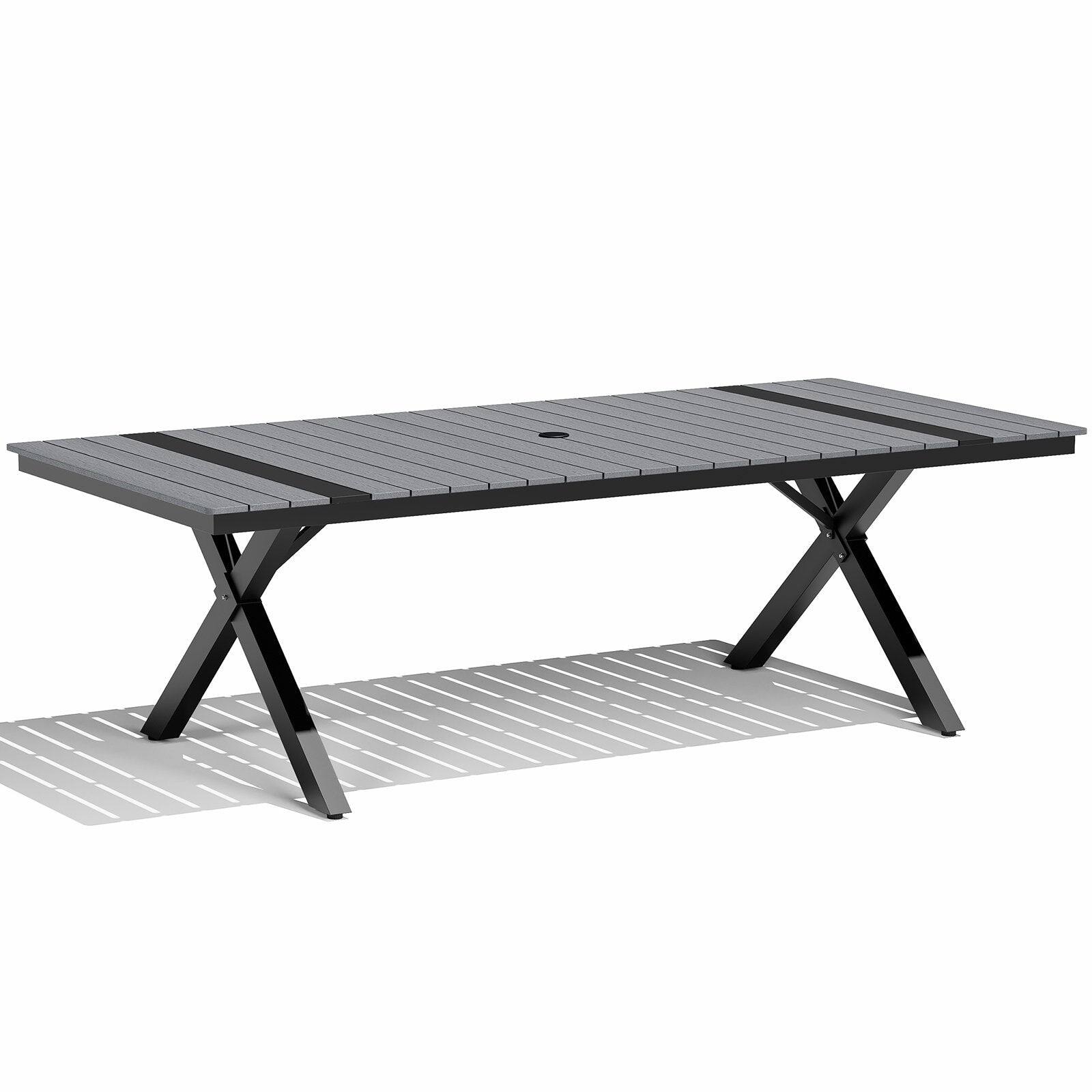 Crestlive Products - Outdoor Aluminum Patio Dining Table with Umbrella Hole Waterproof Wood-Like Tabletop - Gray