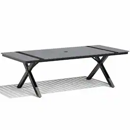 Crestlive Products - Outdoor Aluminum Patio Dining Table with Umbrella Hole Waterproof Wood-Like Tabletop - Gray