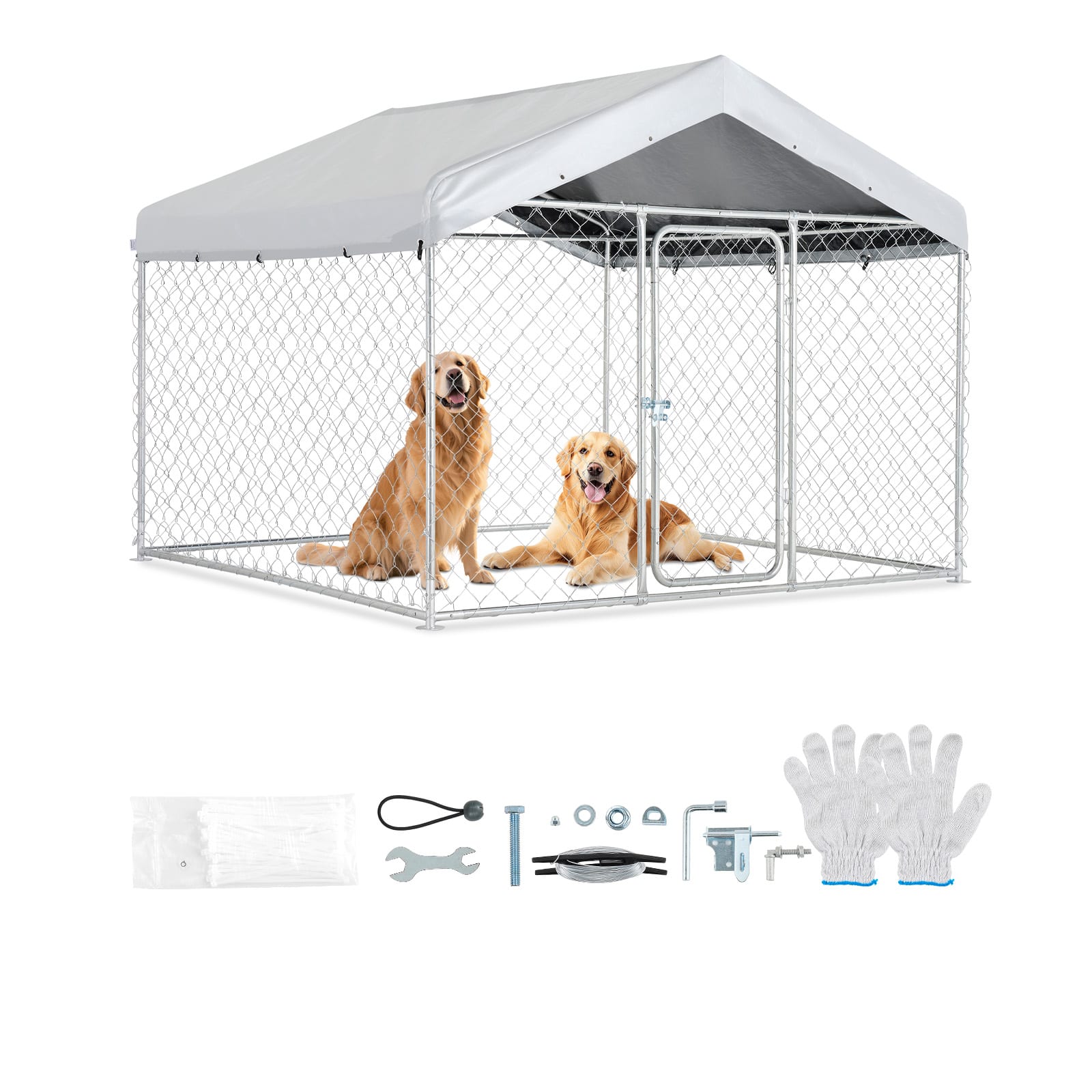 VEVOR - Outdoor Dog Kennel, 6.56 x 6.56 x 5.25 ft Large Dog Kennel with Secure Lock, Outside Dogs Enclosures with UV-Resistant - Galvanized Finish + Silver Gray price history on PriceWatchPro