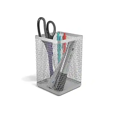 Front. TRU RED - TRU RED™ Jumbo Stackable Wire Mesh Pen Holder, Silver (TR57574-CC) - Silver.