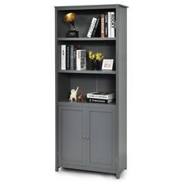 Ecooso - Freestanding Wooden Bookcase Cabinet with 3-Tier Open Shelving and Double Doors - Gray