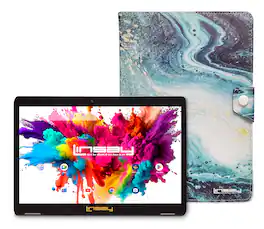 LINSAY - 10.1"Octa Core 128GB Storage Android 15 Tablet with Ocean Marble Case - Blue