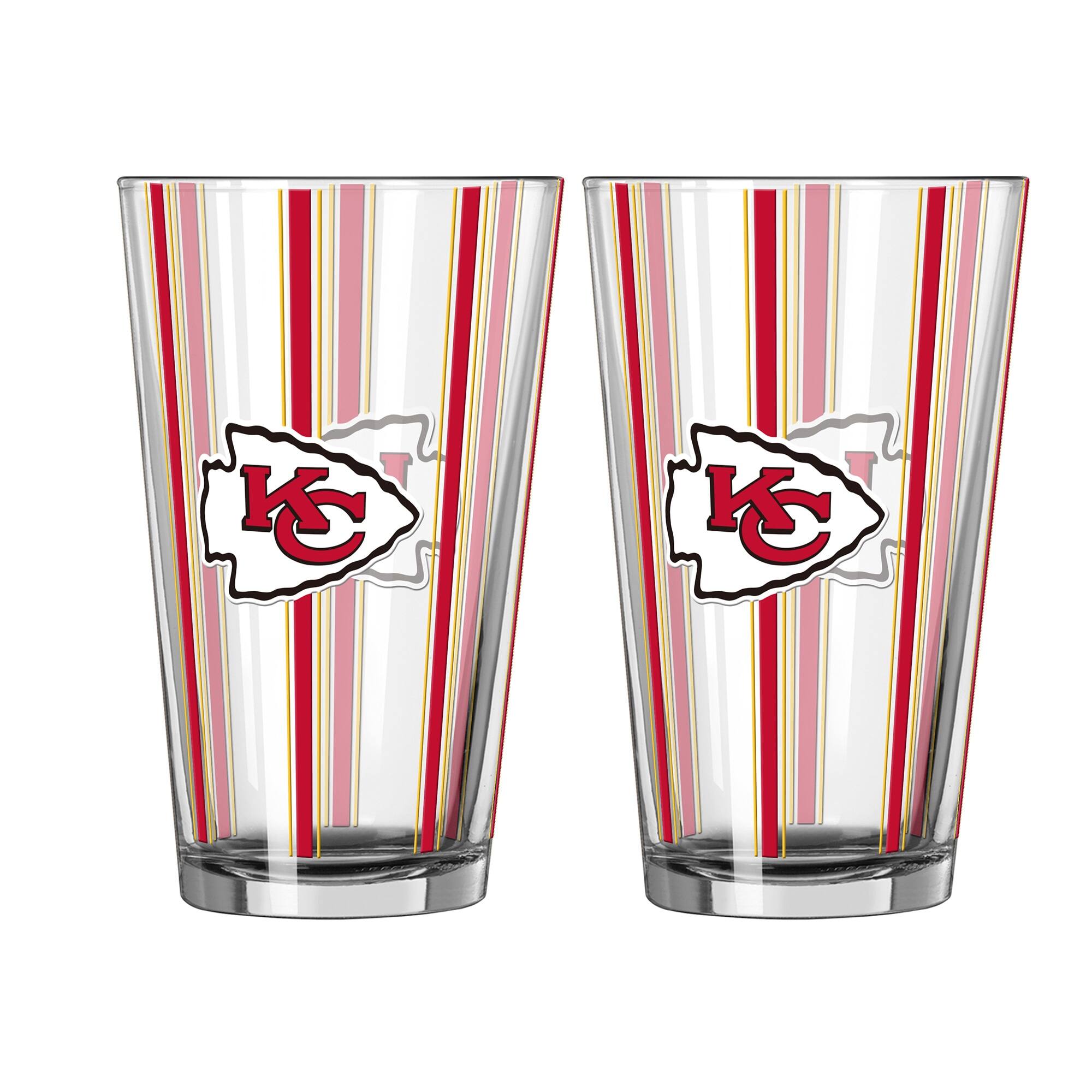 Front. Logo Brands - Kansas City Chiefs Two-Piece 16oz. Striped Pint Glass Set - Multicolor.