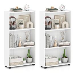 Gymax - 2PCS Bookshelf 3-Tier Bookcase w/Anti-Tipping Kit for Living Room Home Office - White