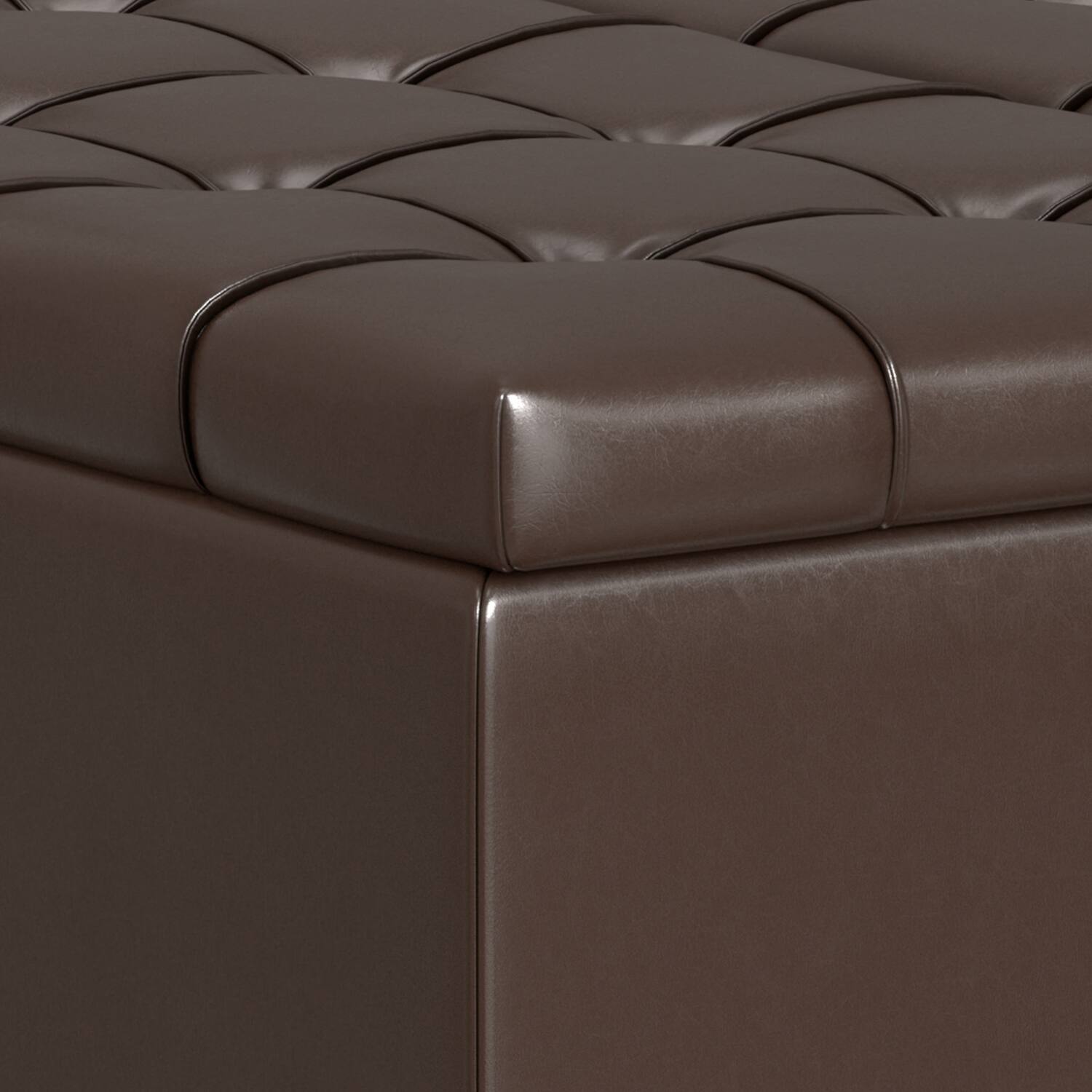 Alt View 8. Simpli Home - Harrison 40 inch Wide Large Square Coffee Table Storage Ottoman in Chocolate Brown Vegan Leather - Chocolate Brown.