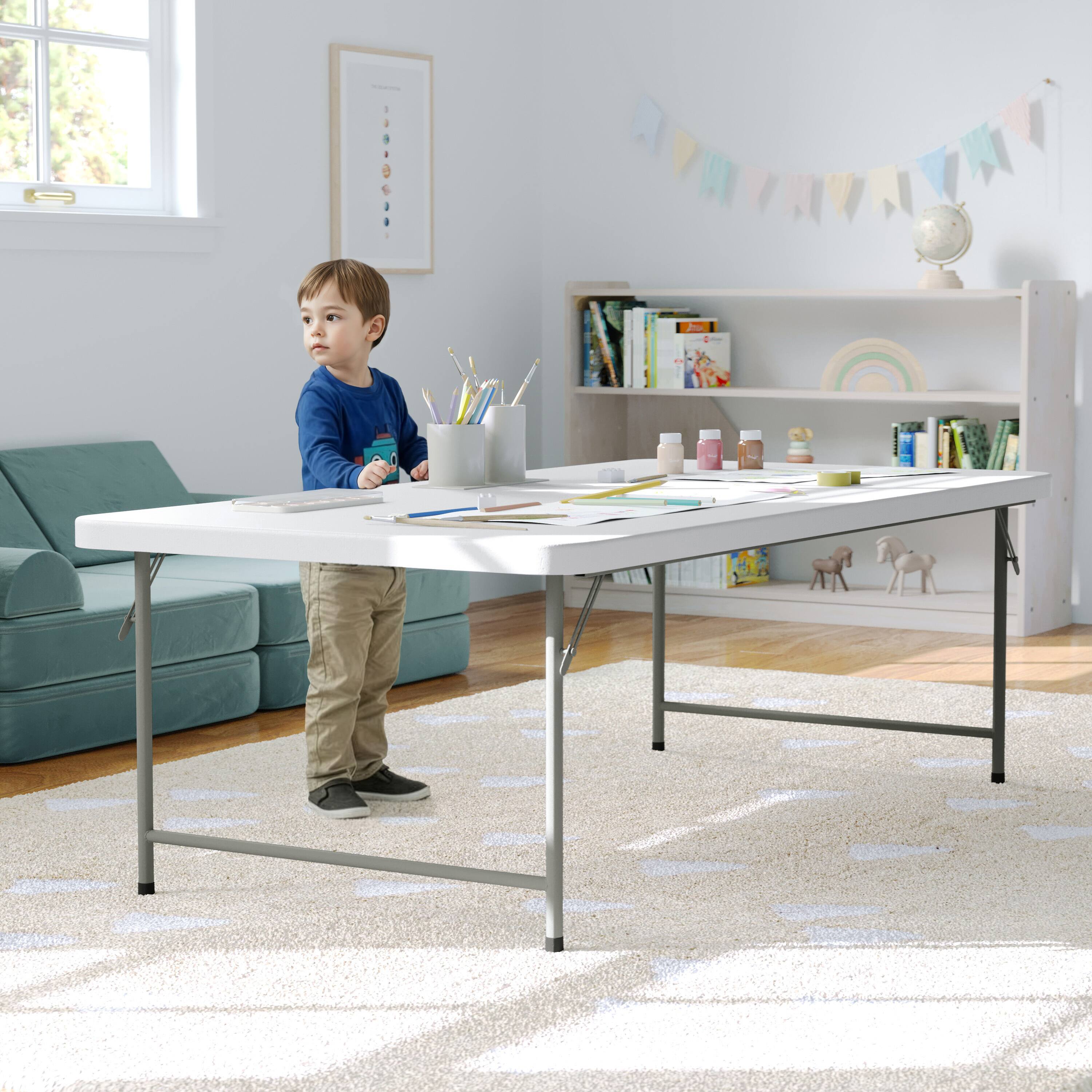 Alt View 4. Emma + Oliver - 4.93-Foot Kid's Plastic Folding Activity Table - Play Table - Granite White.