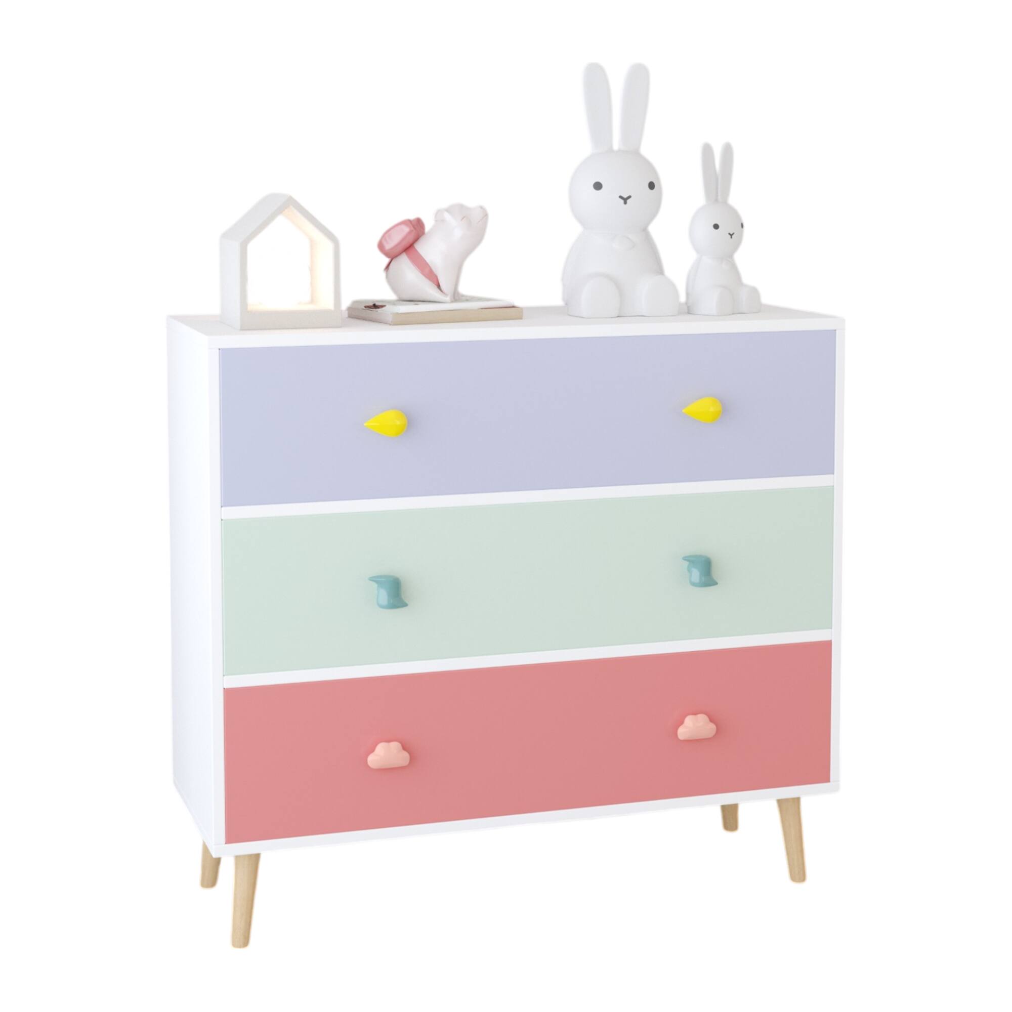 Alt View 4. Z-Edge - Kids 3 Drawer Dresser, Baby Nightstand for Bedroom, Storage Cabinet for Toddler Child for Living Room, Toddler Room - Colorful.