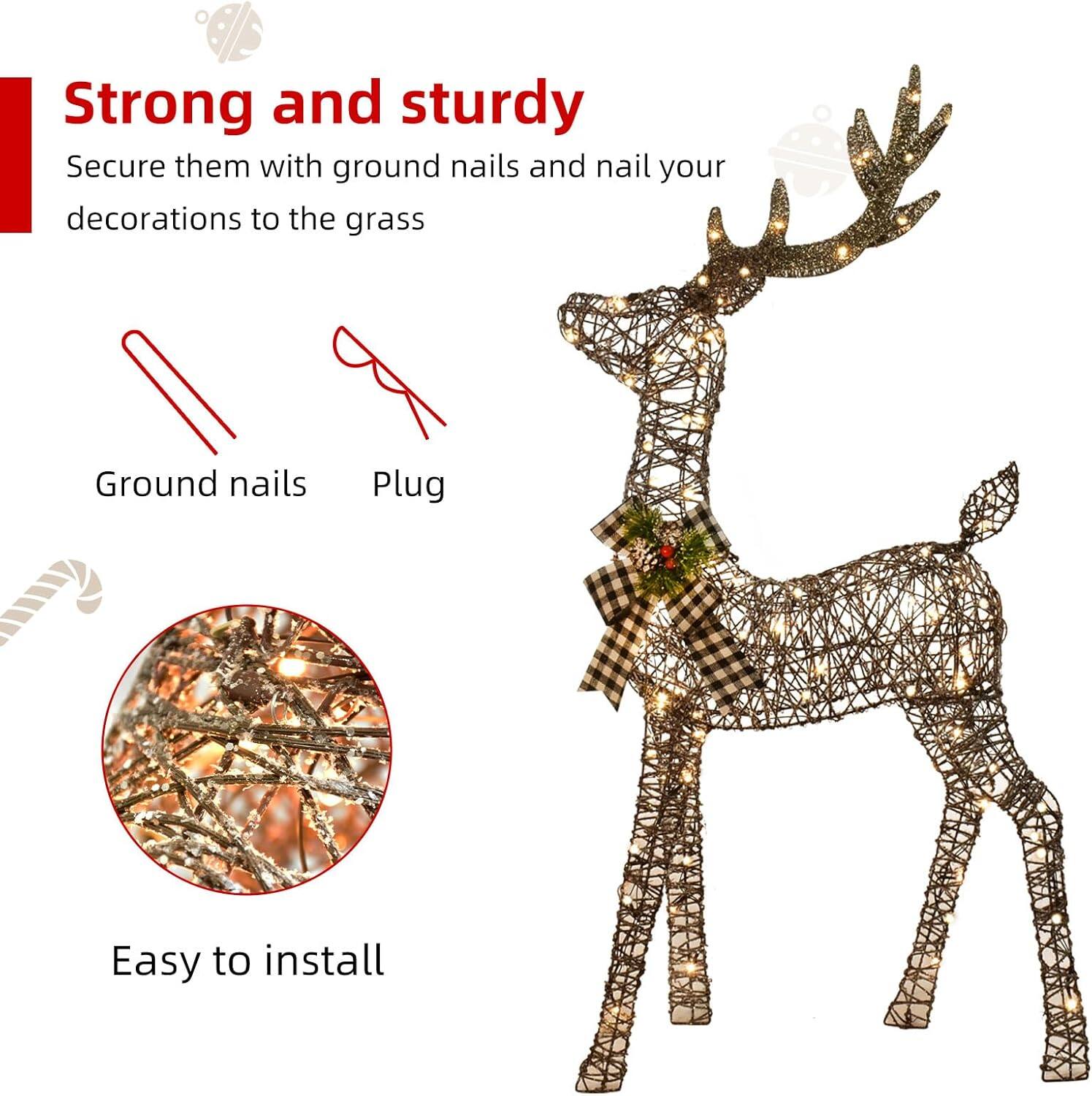 Strong and sturdy  
Secure them with ground nails and nail your decorations to the grass  

Ground nails  
Plug  

Easy to install