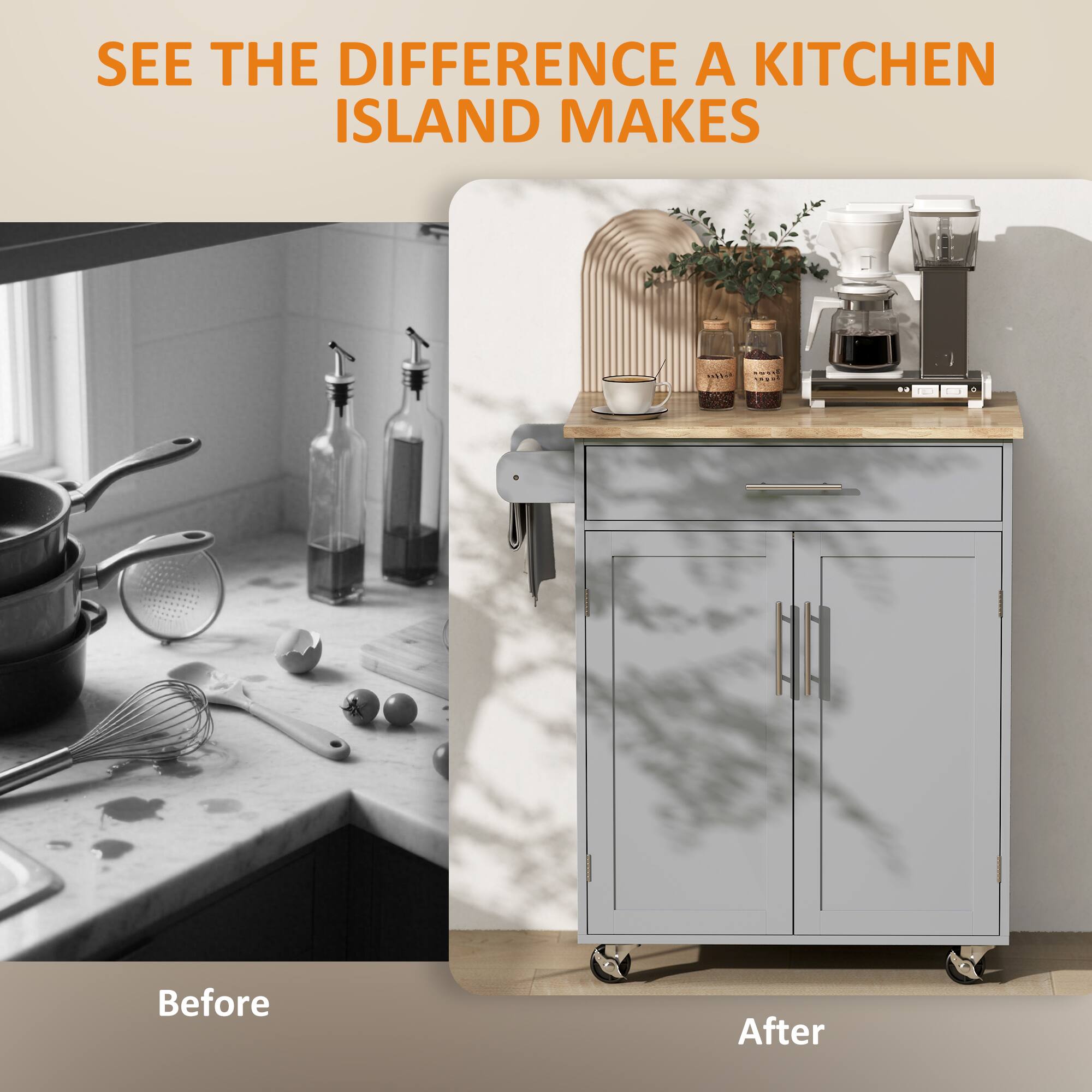 SEE THE DIFFERENCE A KITCHEN ISLAND MAKES

Before

After