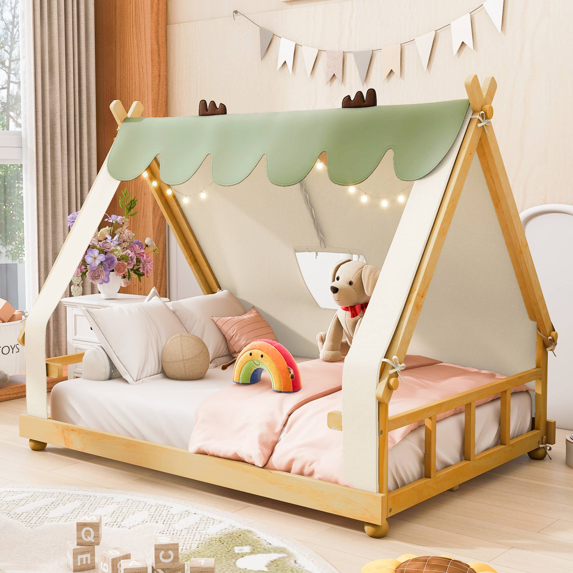 Angle. Anysun - Full Size House Bed with Tent and Light - White.