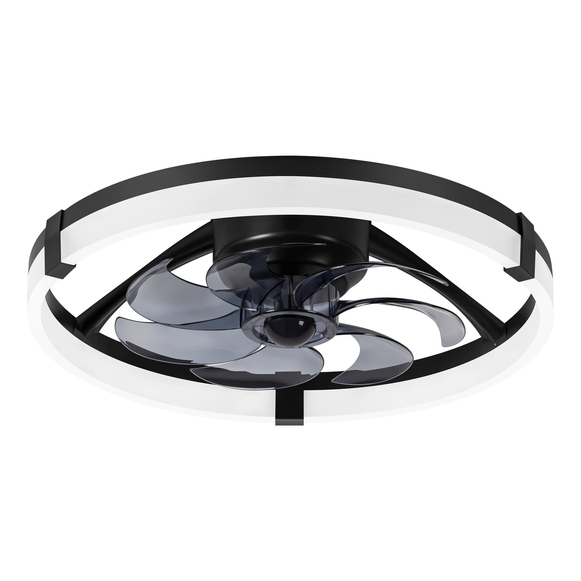 Alt View 10. Breezary - 20-Inch Caged KD Ceiling Fan with LED Light, Remote Control, 6-Speed Quiet DC Motor, Flush Mount Low Profile Design - Matte Black.