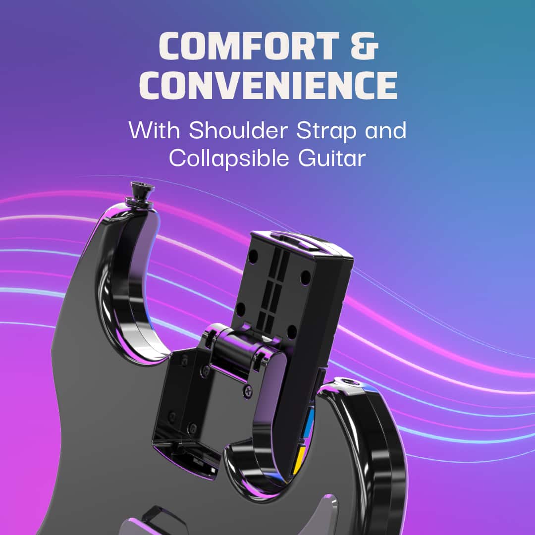 COMFORT & CONVENIENCE WITH SHOULDER STRAP AND COLLAPSIBLE GUITAR
