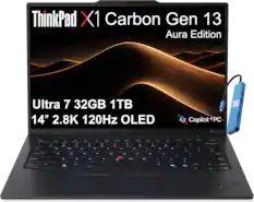 ThinkPad X1 Carbon Gen 13 Aura Edition
Ultra 7 32GB 1TB 14" 2.8K 120Hz OLED
Copilot + PC
X1 Carbon