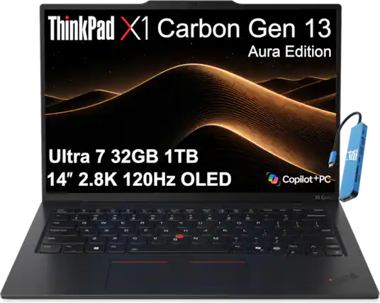 ThinkPad X1 Carbon Gen 13 Aura Edition
Ultra 7 32GB 1TB 14" 2.8K 120Hz OLED
Copilot + PC
X1 Carbon