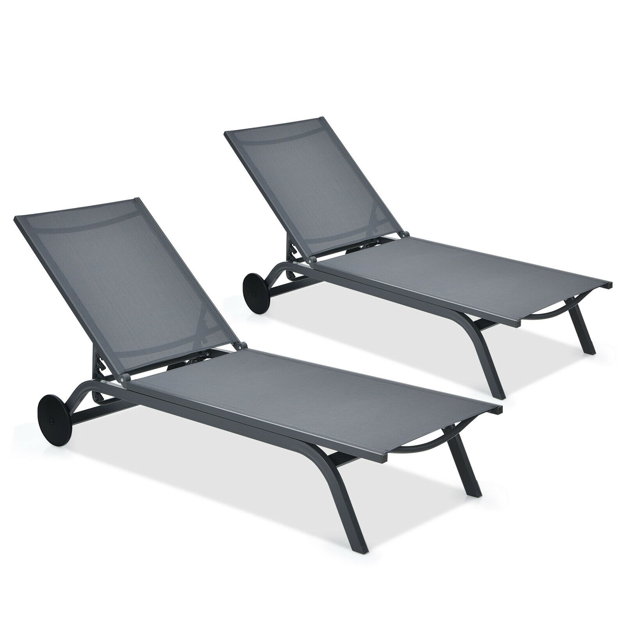 Costway - Set of 2 Patio Chaise Lounge Chair Aluminum Adjustable Recliner w/ Wheels - Gray price history on PriceWatchPro