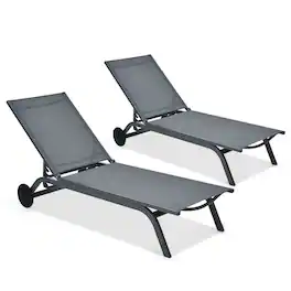 Costway - Set of 2 Patio Chaise Lounge Chair Aluminum Adjustable Recliner w/ Wheels - Gray