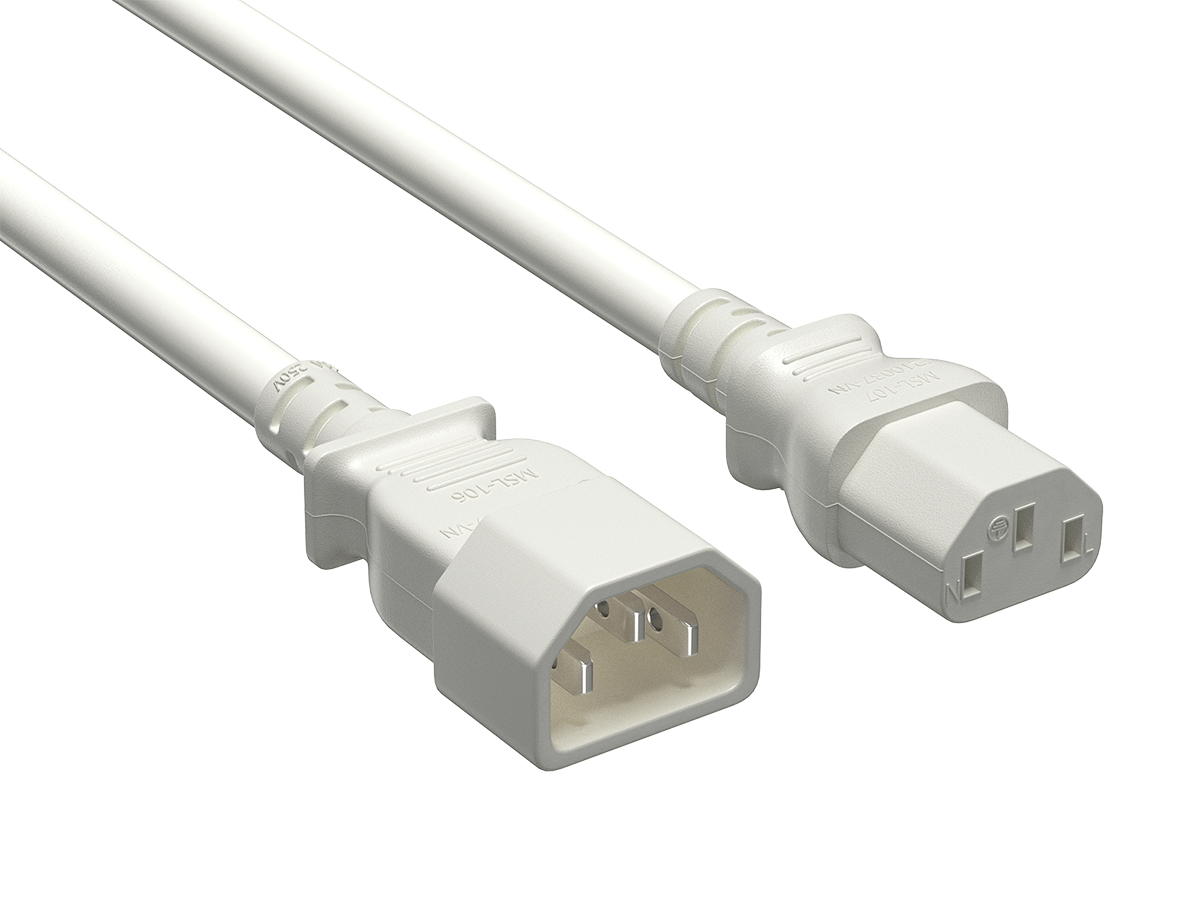 Cable Leader - Power Extension Cord, IEC C13 to C14 Heavy Duty, 14 AWG 15A 250V for PDU, UPS, Server Rack, Network Switch - White