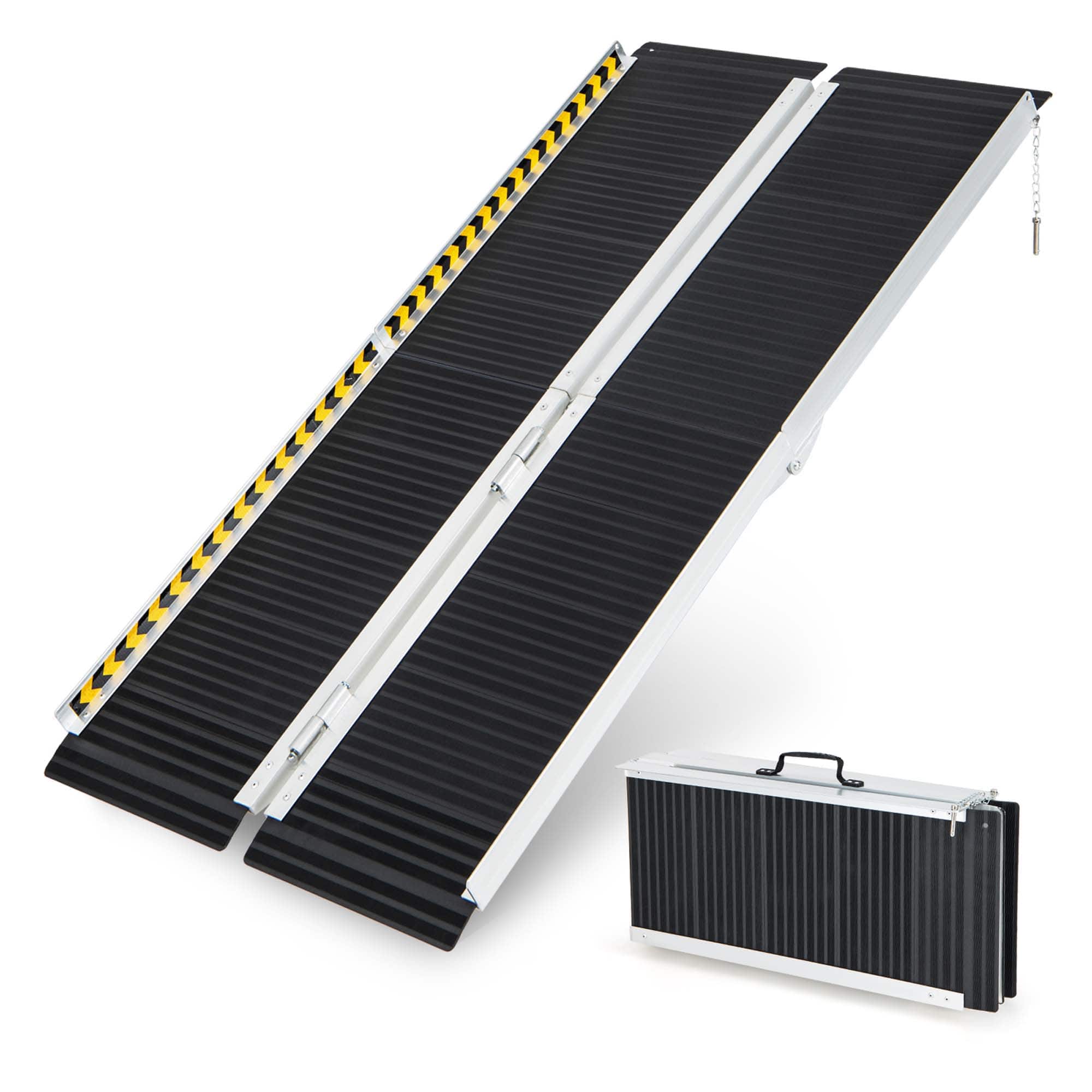 Costway - Portable Aluminum Wheelchair Ramp 5 FT with Transition Plate & Non-slip Surface - Silk
