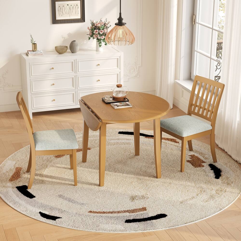 Alt View 10. Loheer - Loheer 3-Piece Round Dining Table Set for 2 People Light Brown Folding Wood Space-Saving Dining Set - Light Brown.