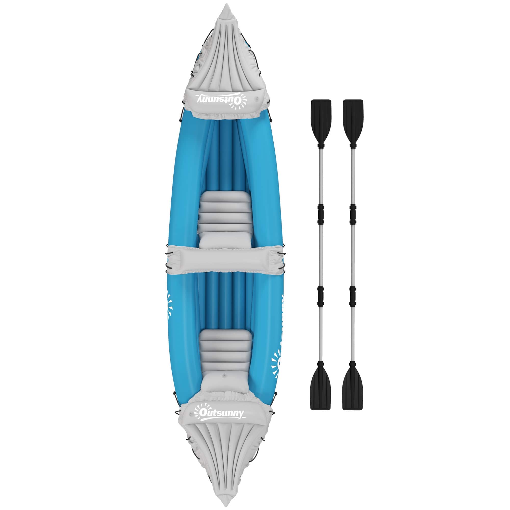Outsunny - 2 Person Inflatable Kayak, Includes Paddles, Aluminum Oars, Repair Kit - Blue