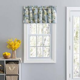 Ellis Curtain - Ellis Hydrangea Classic Pattern Printed 3" Rod Pocket Window Tailored Valance 70"x12" - Blue