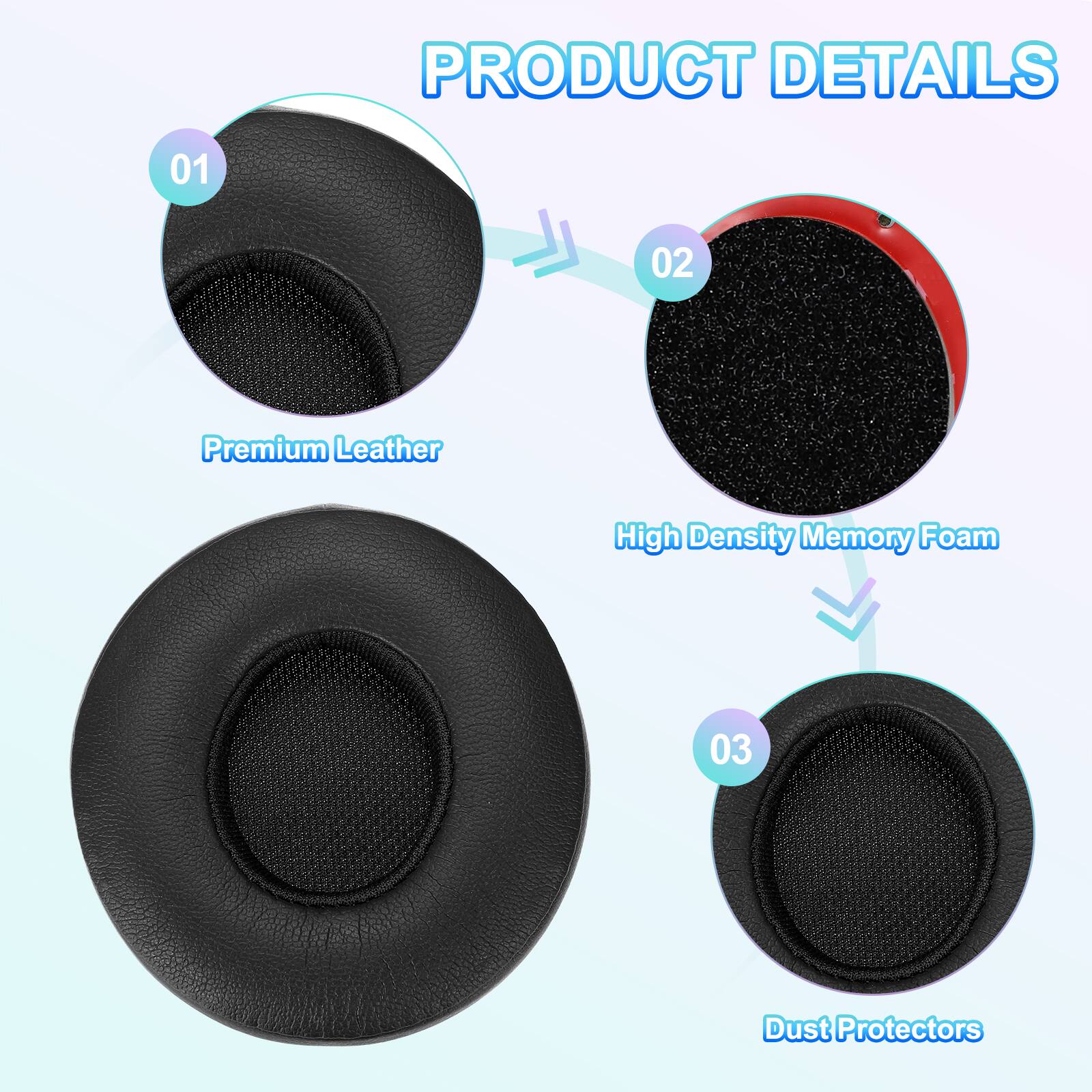 PRODUCT DETAILS

01 Premium Leather

02 High Density Memory Foam

03 Dust Protectors