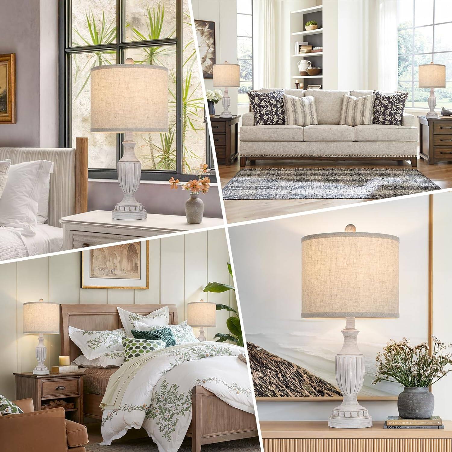 Angle. Nordic Hygge - Farmhouse Living Room Table Lamps Set of 2, Grey Rustic Vintage Table Lamps for Bedroom Nightstand - Gray.