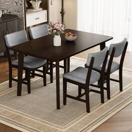 Loheer - 5 Piece Dining Set for 4, Farmhouse Table with Upholstered Chairs - Espresso