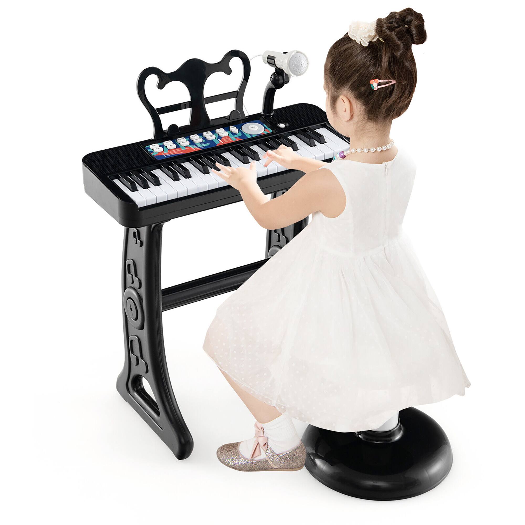 Gymax - 37-Key Kids Piano Keyboard Toy Musical Electronic Instrument w/ Stool - Black