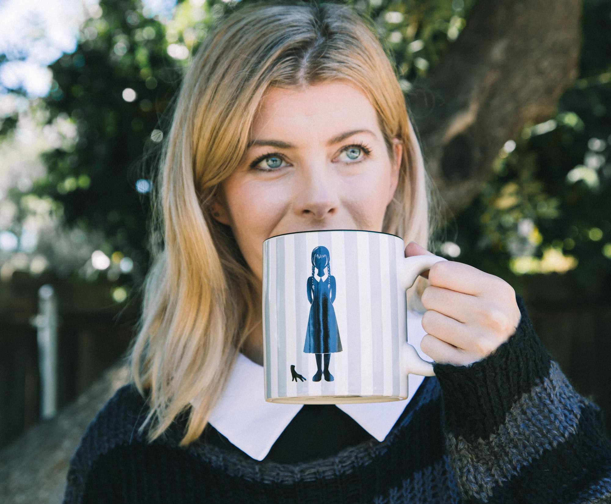 Alt View 3. Silver Buffalo - Addams Family Wednesday "On Wednesdays We Wear Black" Ceramic Mug | 20 Ounces - White.