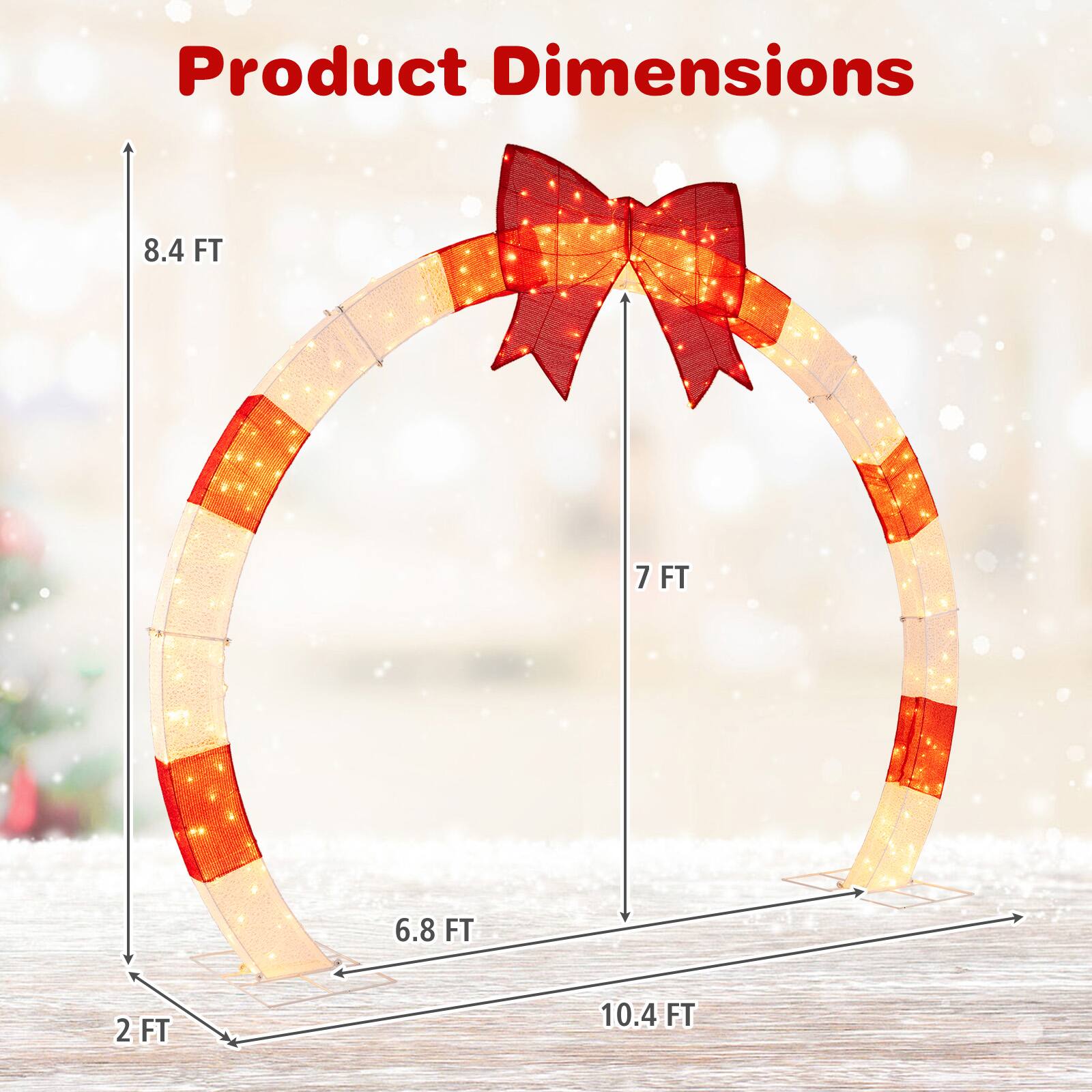 Alt View 2. Costway - Costway 10.4 FT Christmas Archway with Large Bow & Warm White LED Lights, Widened Bases - Red,White.