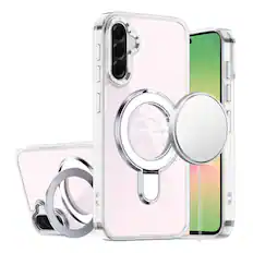Front. Kitcheniva - Radiant Chrome Magnetic Circle Stand Phone Case With Tempered Glass For Samsung Galaxy A57 5G Clear - Clear.
